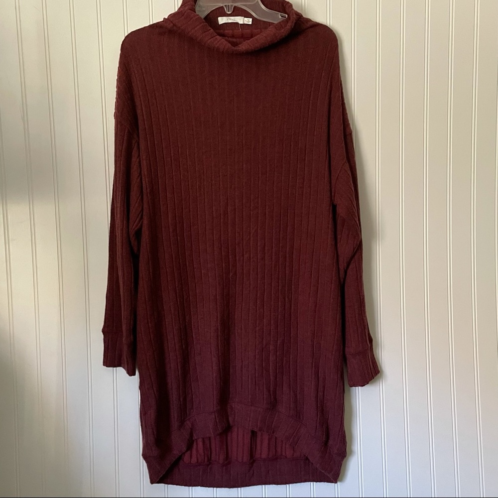Cowl Neck knit Hi Lo Dress Burgundy